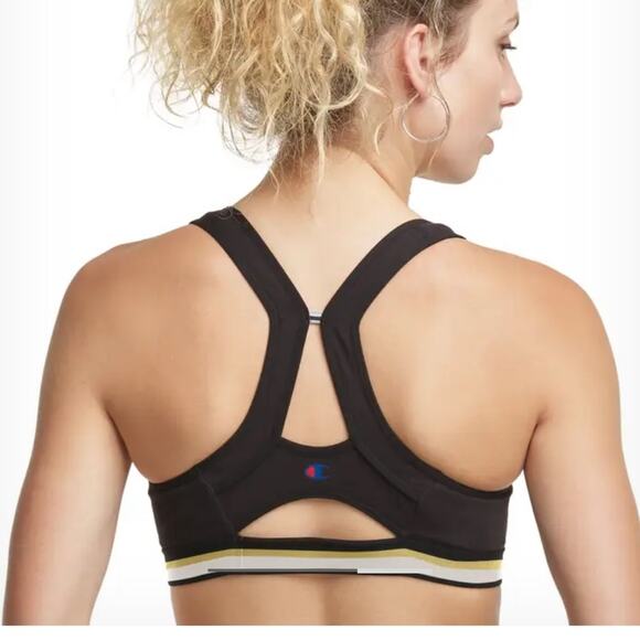 Champion Sports Bra. NWT Black/ Metallic Gold Cotton Unpadded Womens Size Large - Picture 2 of 5